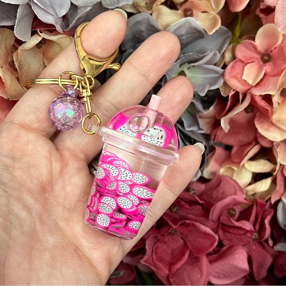 Boho Chic Dragon Fruit Infused Water Drink Keychain Charm - Picture 14 of 17